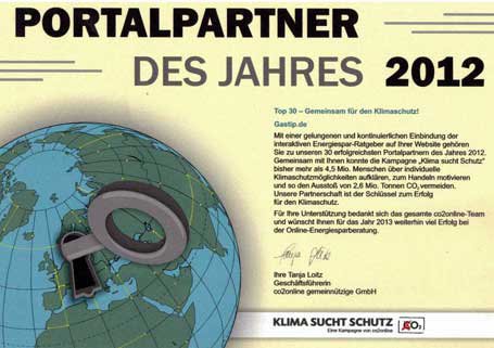 co2online: Gastipp.de ist Portalpartner des Jahres